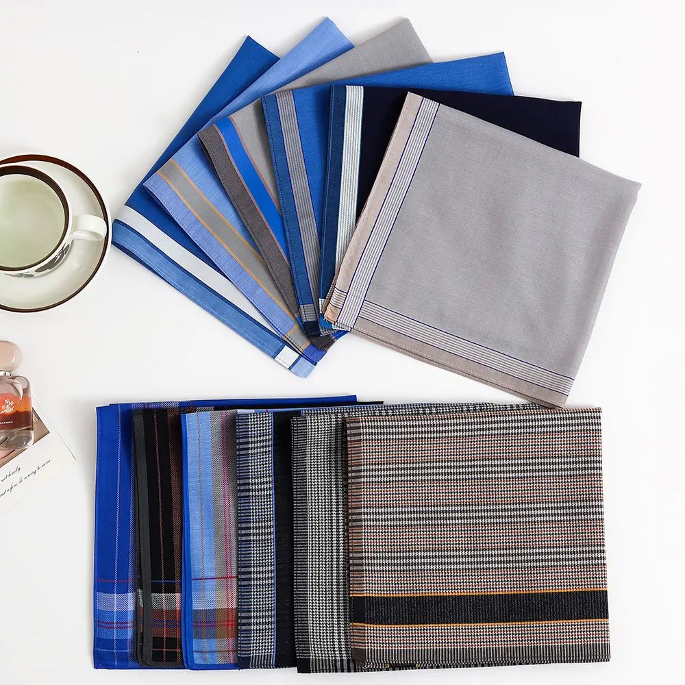 6Pcs Men's Pure Cotton Dyed Handkerchief Summer Thin Absorbe