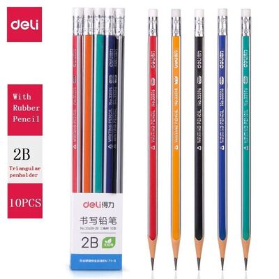 10pc/Set Deli HB 2B Wood Pencil Triangle/Hexagonal lapices W