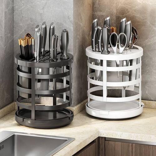 Kitchen Knife Holder Countertop Knives Rotary Drainage Rack