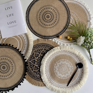 i Simple placemat Circular woven mat restaurant retro 餐桌垫
