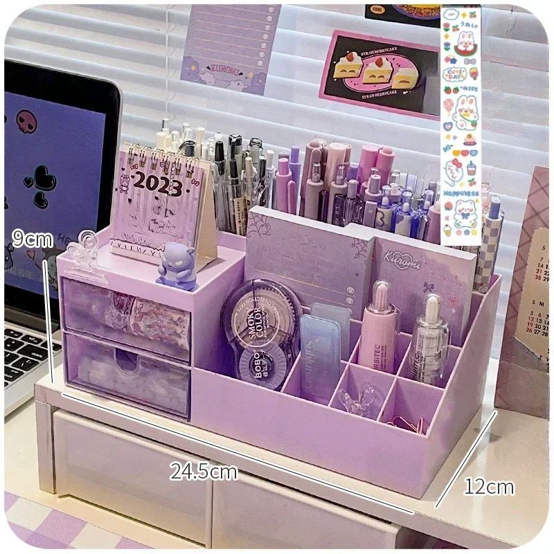 Cute Pen Holder Storage Box Organizer Girl Drawer-type Deskt