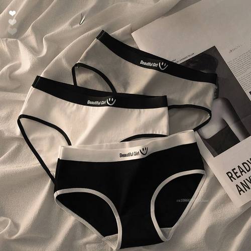 Women's Cotton Breathable Panties Mid Waist Contrast Color L