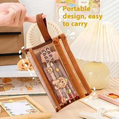 Portable Pen Bag Cartoon Capybara Transparent Mesh Pencil Ca