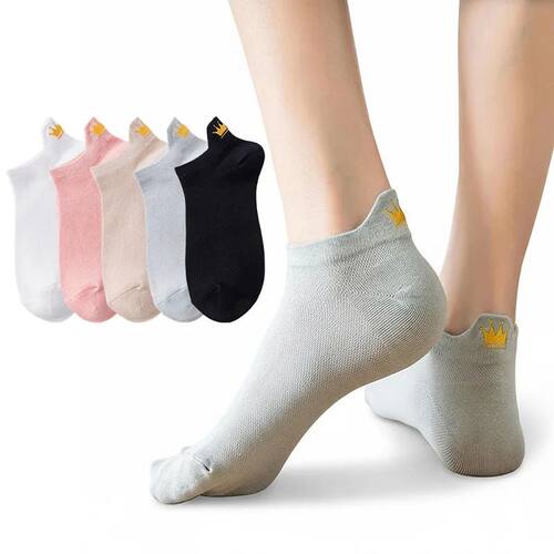 5 Pairs Women Socks Harajuku Cute Embroidery Cotton Ankle So