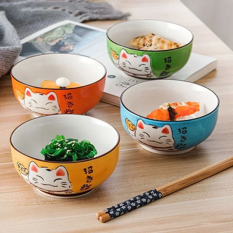 Multi-size Japanese Lucky Cat Round Ceramic Bowl Restaurant
