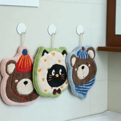 Coral Velvet Cartoon Hanging Hand Towel Thickened Super Abso