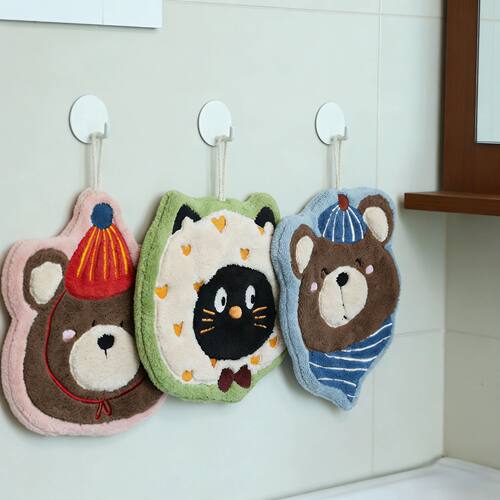 Coral Velvet Cartoon Hanging Hand Towel Thickened Super Abso