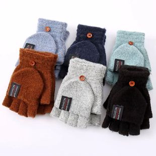 Unisex Winter Mitten Warm Knitted Fingerless Gloves for Men