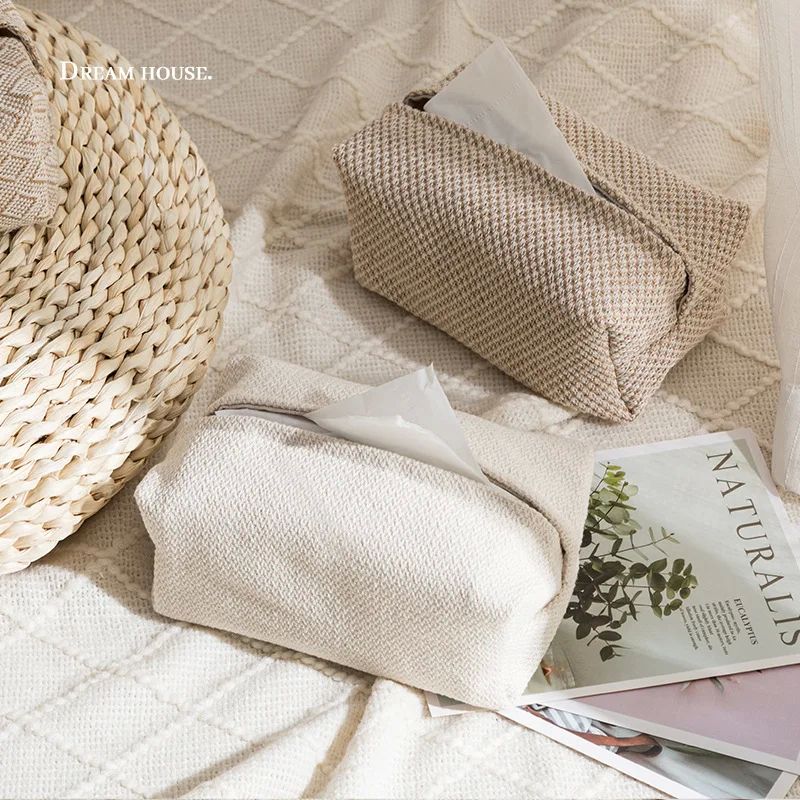 Nordic Linen Tissue Box Cover Rectangular Shaped Boxes Car H