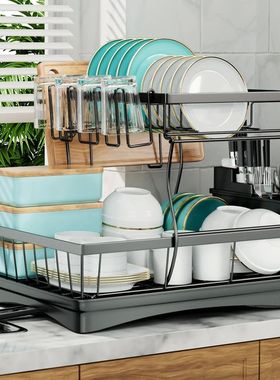 Large 2-tier dish drying rack for kitchen countertops, remov