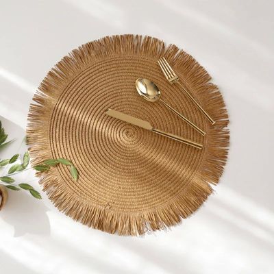 Round Braided Placemats Fringe Paper Table Mats Hand Woven N