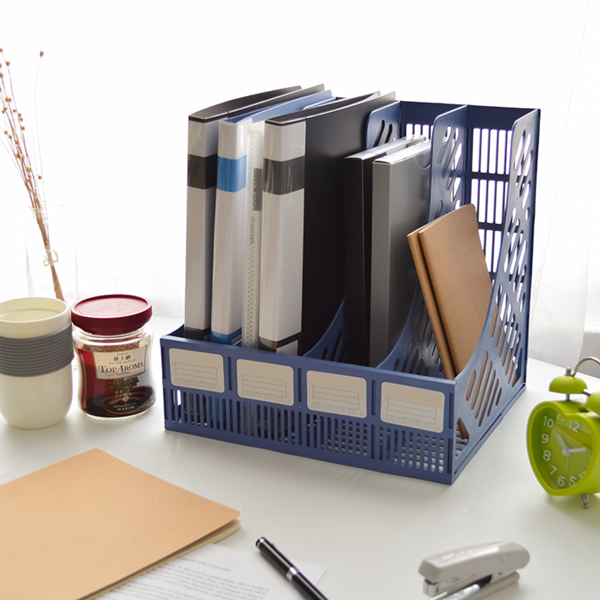 4 Sections Mesh Files Shelf Desktop File Rack Paper Book Hol