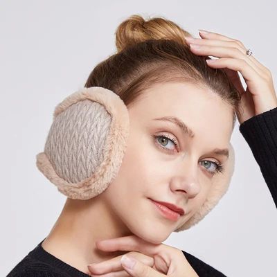 Winter knitted foldable warm earmuffs plush ear muffs twist