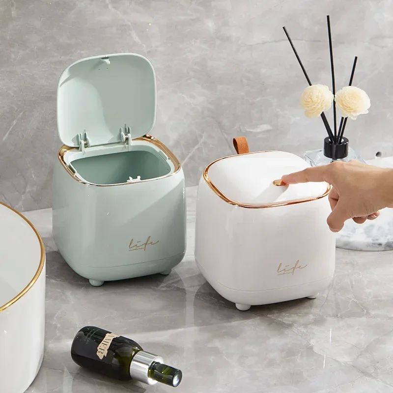New Light Luxury Pressing Desktop Trash Can Double-layer Cof
