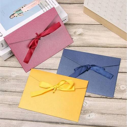 10Pcs/Set Retro Pearlescent Paper Envelope Bow Thick Ribbon