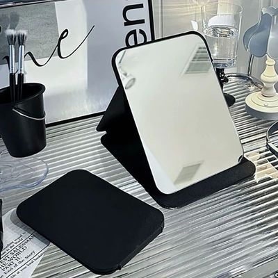 Desktop Makeup Mirror Solid Color PU Leather Simple Portable