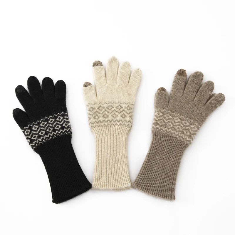 100% Pure Cashmere Mid-Length Gloves for Men and Women Touch
