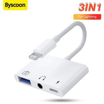 Byscoon 3 in 1 lightning to USB 3.0/Charge/3.5mm Jack for iP
