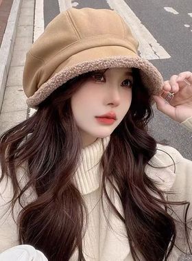 Lambskin Octagonal Beret Autumn Winter Hats Female Fisherman