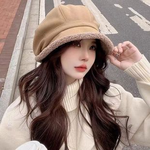 Lambskin Octagonal Beret Autumn Winter Hats Female Fisherman