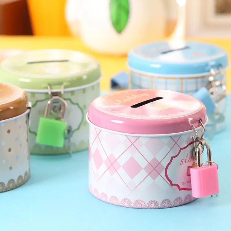 1pc Piggy Bank Round Cute Creative Coin Box Money Safe Box W