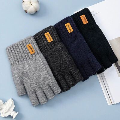 Winter Gloves For Men Half Finger Writting Office Cycling Kn