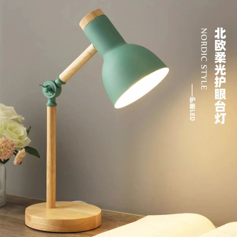 Creative Nordic Table Lamp Wooden Art LED Turn Head Simple B