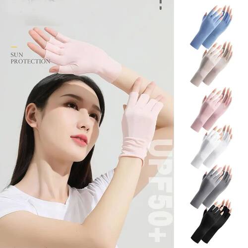 Women Sunscreen Fingerless Gloves UV Protection Half Finger