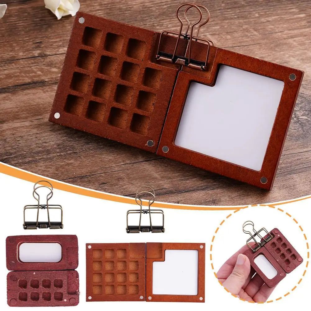 8/15Girds Empty Wooden Watercolor Palette Portable Mini Trav