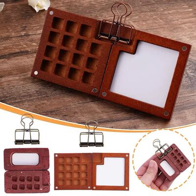 8/15Girds Empty Wooden Watercolor Palette Portable Mini Trav