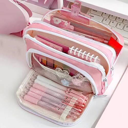 Girls School Supplies Pink Aesthetic Pencil Bag Large Capaci