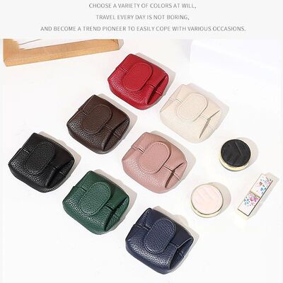 Solid-Color Mini Coin Storage Purse Leather Change Purse For