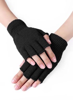 1Pair Unisex Black Half Finger Fingerless Gloves for Women a