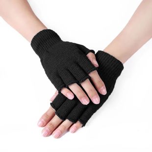 1Pair Unisex Black Half Finger Fingerless Gloves for Women a