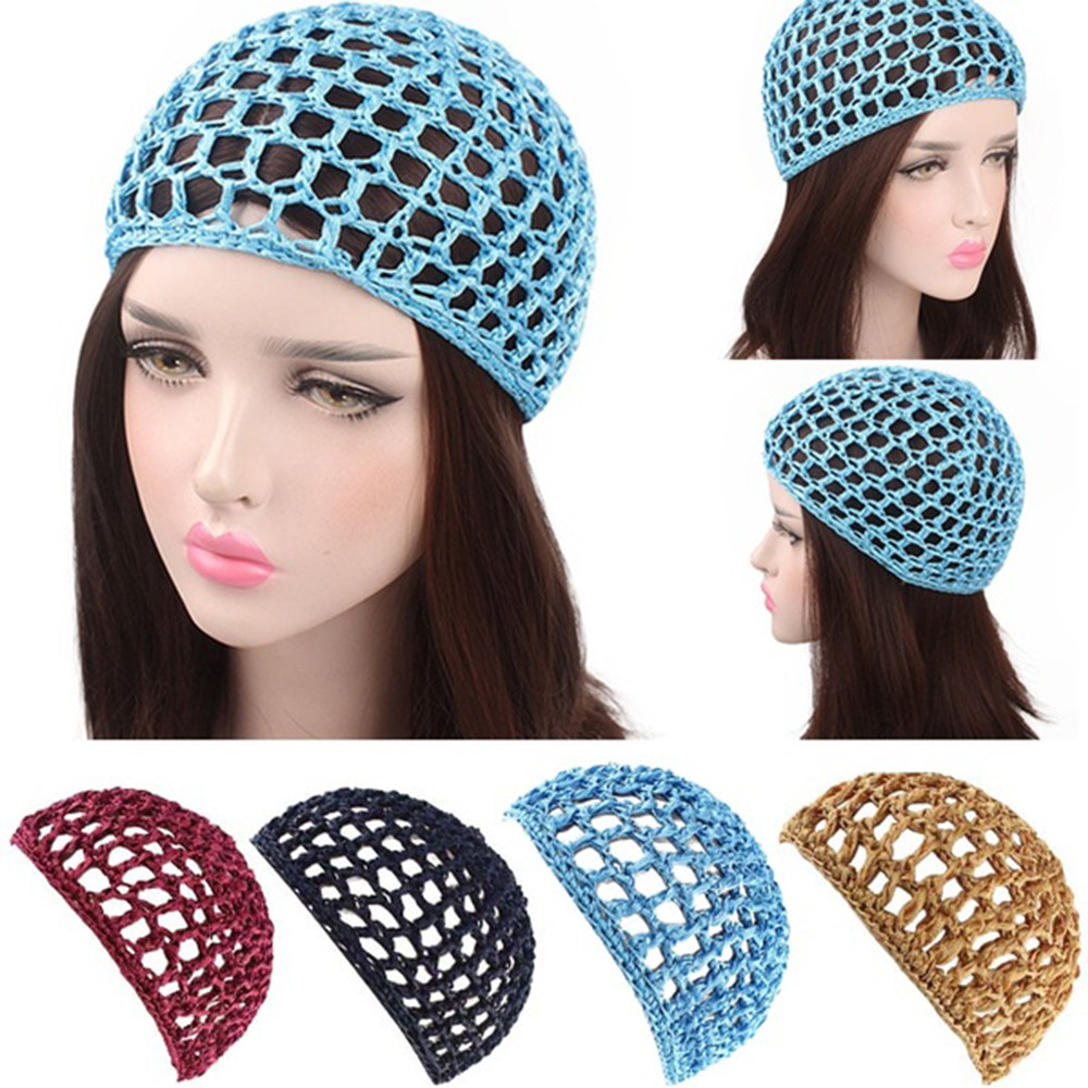 5pcs new womens mesh hair net crochet cap solid color snood