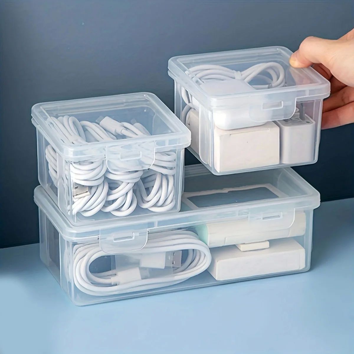1pc data cable storage box with lid, charger, USB flash driv