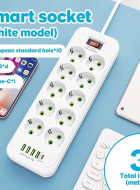 EU plug power board 3M extension cable 10AC socket with 4 US