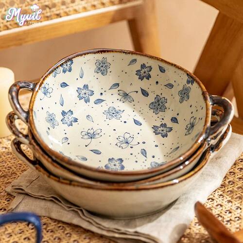 7.5inch Japanese Household Noodle Bowl Ceramic Soup Bowl Wit