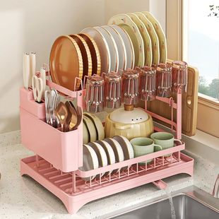 Pink Dish rack, kitchen storage organizer for bowls and plat