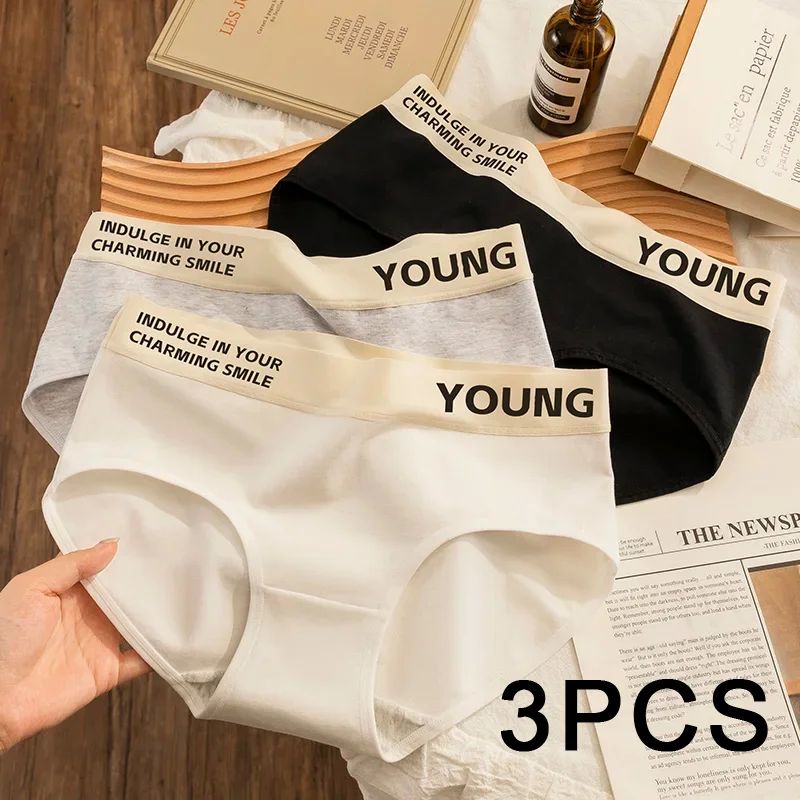 3PCS Seamless Panties Women Briefs Mid Waist Sexy Lingerie F
