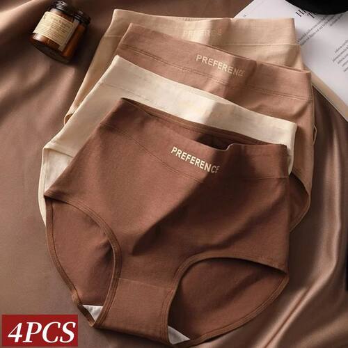 4Pcs/Set Women's High-Waist Cotton Briefs Tummy Control Pant