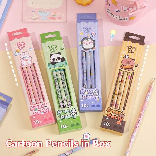 Boxed HB Pencils Featuring Pandas, Penguins, Strawberry Rabb