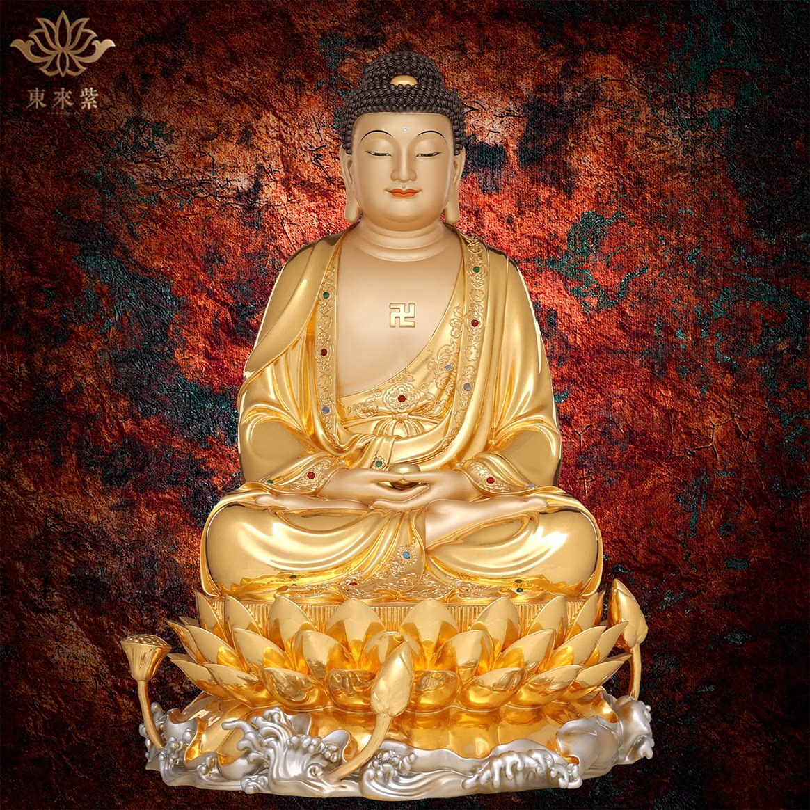释迦摩尼神像三宝佛像如来佛祖阿弥陀佛药师佛娑婆三圣东来紫铜像