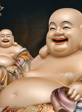 黄铜拿元宝笑佛弥勒摆件寺庙家用供奉招财创意工艺品装饰京铜摆件