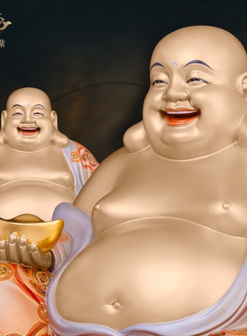 黄铜大圆满笑佛弥勒摆件寺庙家用供奉招财创意工艺品装饰京铜摆件