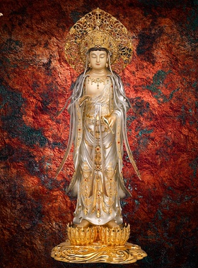 观音佛像观世音菩萨家用款供奉南海普陀山铜像东来紫西方三圣摆件
