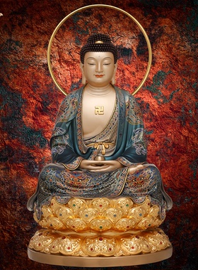 释迦摩尼神像三宝佛像如来佛祖阿弥陀佛药师佛娑婆三圣东来紫铜像