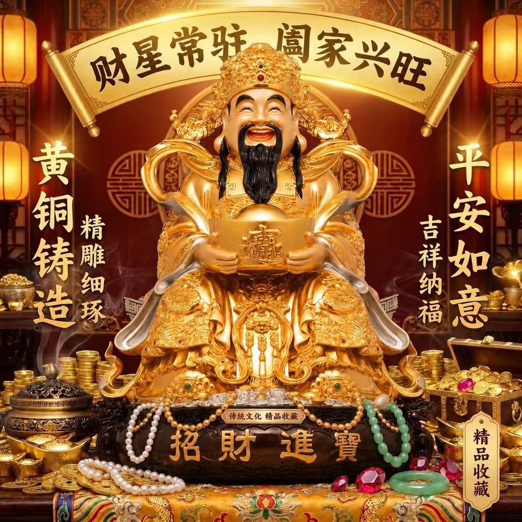 东来紫文财神佛像招财供奉神像纯铜范蠡铜像比干财神爷店铺家用