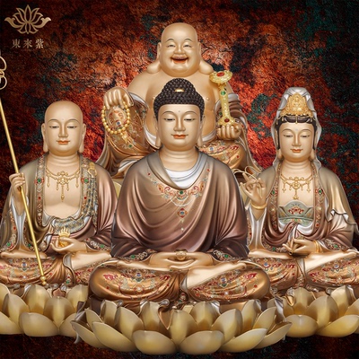 全堂佛娑婆三圣释迦摩尼地藏王菩萨观音铜像弥勒佛佛祖如来佛像