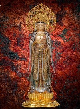观音佛像观世音菩萨家用款供奉南海普陀山铜像东来紫西方三圣摆件